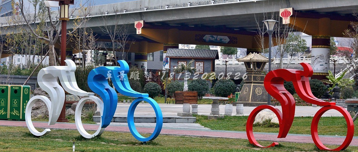 不锈钢骑自行车雕塑,赛车雕塑