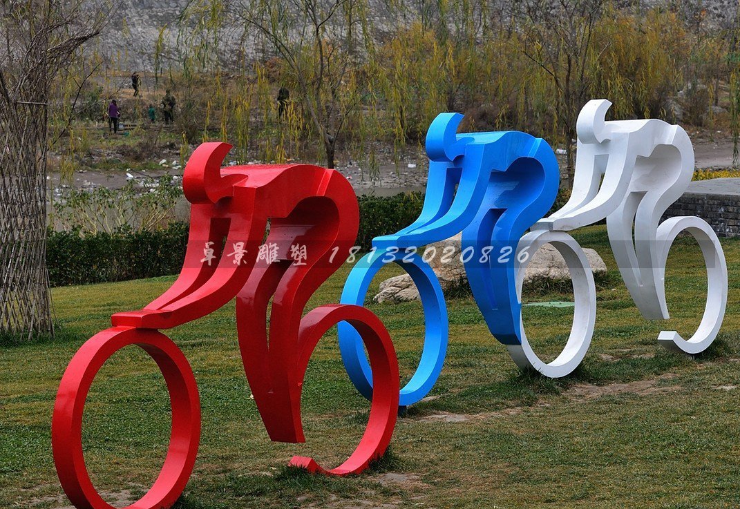 不锈钢骑自行车雕塑，赛车雕塑 (1)