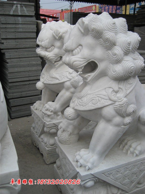 白色石头狮子雕塑，白色石狮子 (1)