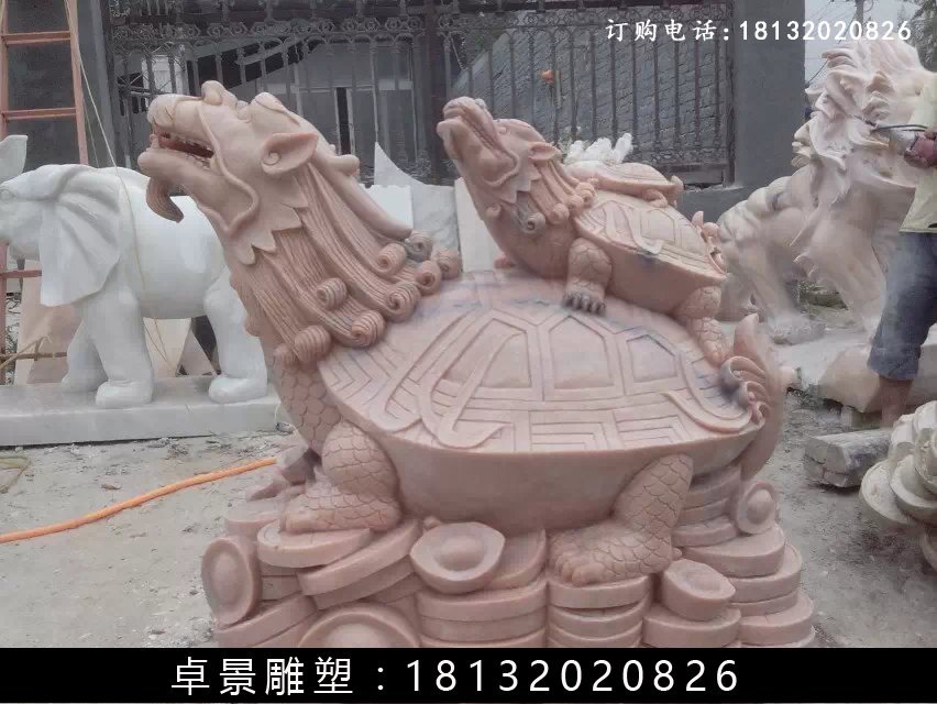 龙龟石雕，晚霞红龙龟雕塑 (3)