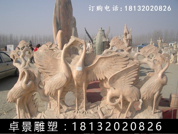 仙鹤石雕,晚霞红仙鹤雕塑 (2)