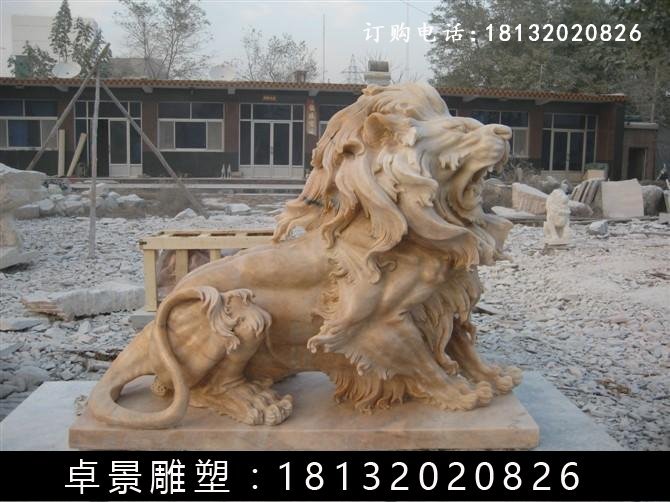 西洋狮石雕，晚霞红西洋狮雕塑 (1)