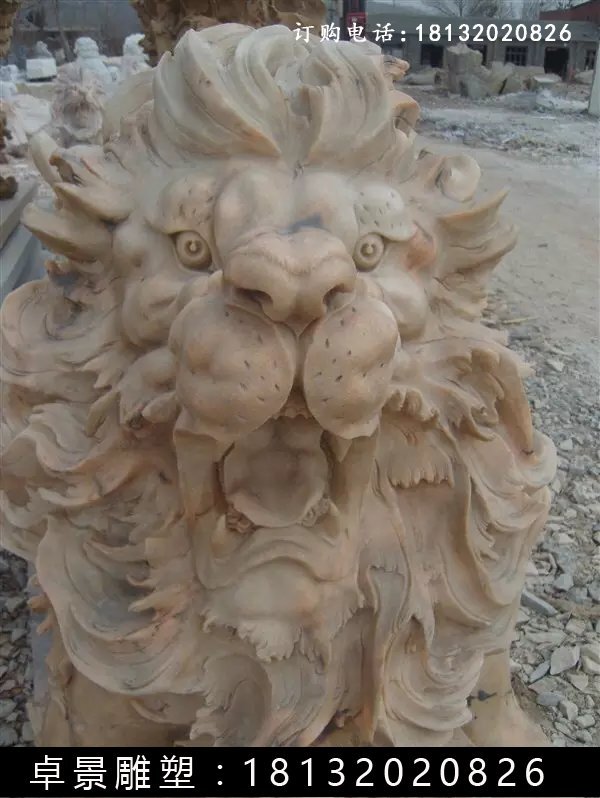西洋狮石雕，晚霞红西洋狮雕塑 (2)