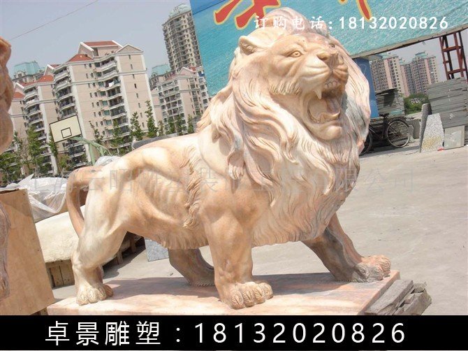 西洋狮石雕，晚霞红西洋狮雕塑
