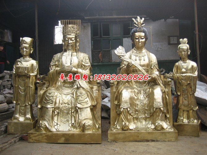 玉帝王母铜雕，鎏金铜玉帝王母雕塑
