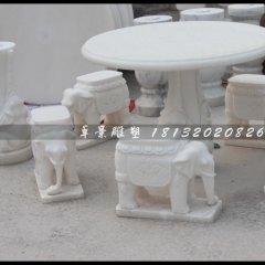 汉白玉石象桌象凳，石象桌象凳雕塑