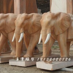 大象石雕，晚霞红大象石雕，动物石雕