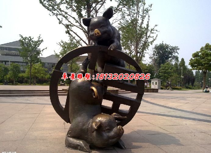 铜雕动物雕塑，铜猪雕塑，公园景观铜雕