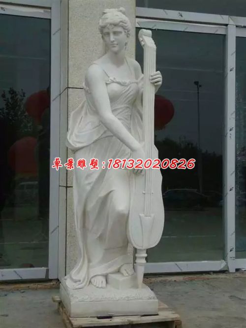 拉提琴石雕，汉白玉西方人物雕塑
