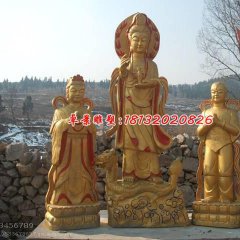 观音菩萨与善财童子铜雕，彩绘铜佛像