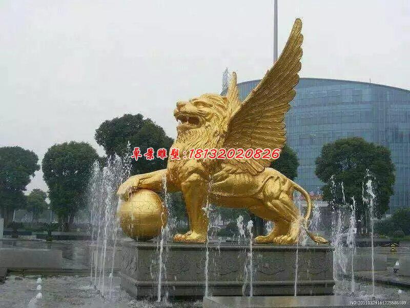 踩球飞狮铜雕，广场铜狮子雕塑