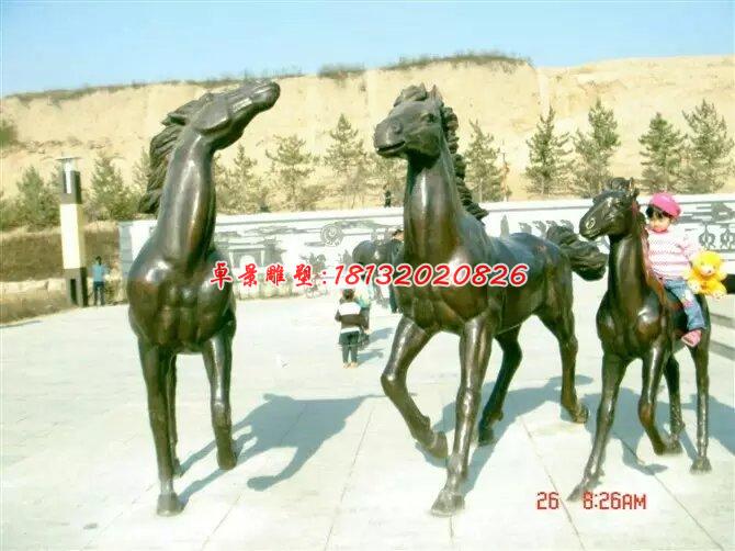 小马一家三口铜雕，广场铜马雕塑