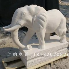 大象石雕，汉白玉大象雕塑，石雕大象