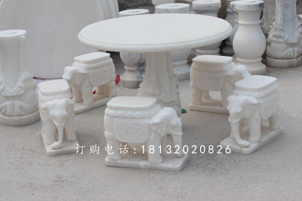 汉白玉石象桌象凳，石象桌象凳雕塑 (1)
