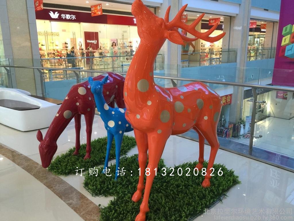 玻璃钢小鹿雕塑，商场玻璃钢小鹿雕塑