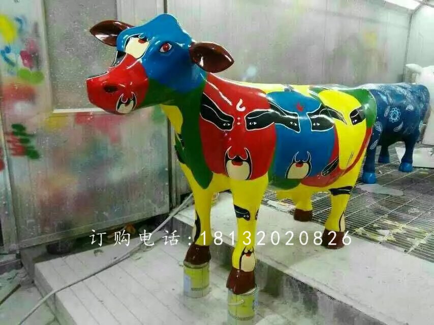 玻璃钢小牛，彩绘玻璃钢动物雕塑 (4)