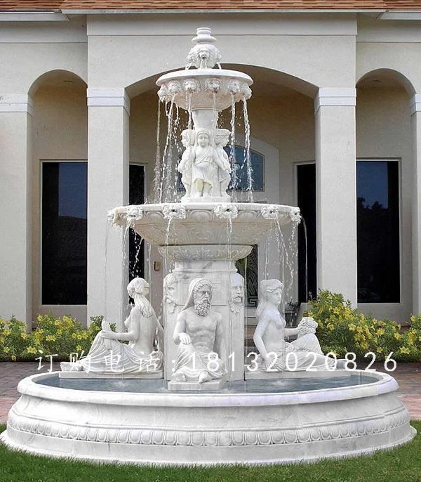 汉白玉喷泉石雕，西方人物喷泉雕塑