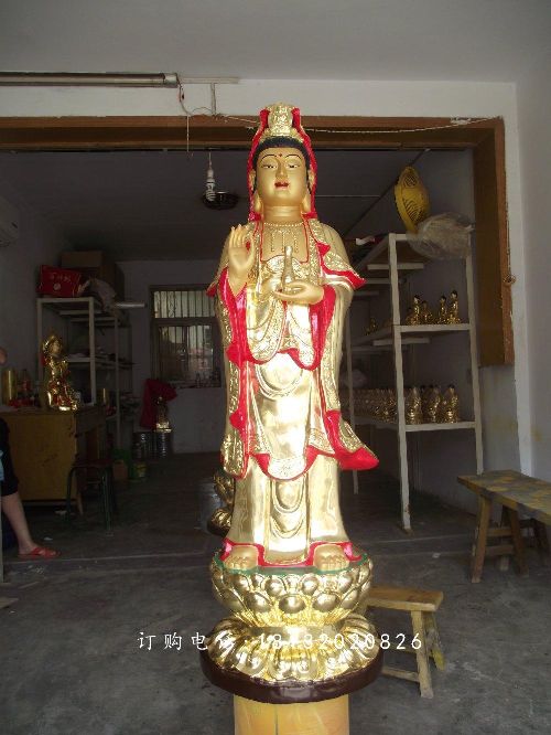 观音菩萨铜雕,立式观音菩萨铜雕,彩绘观音菩萨铜雕