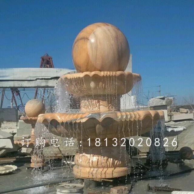 风水球喷泉石雕，晚霞红喷水球 (2)