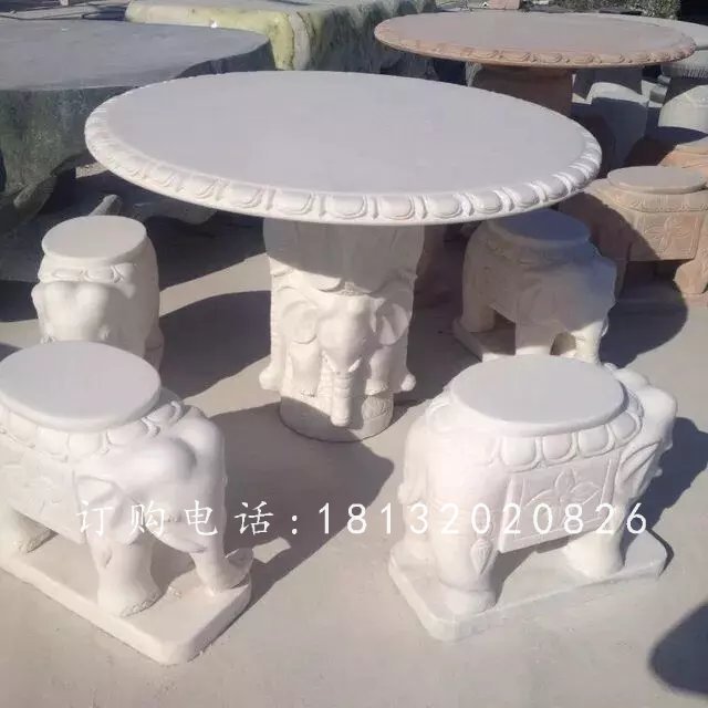 汉白玉桌凳石雕，公园石桌石凳 (2)