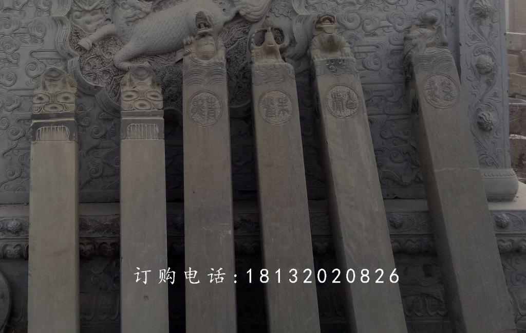 青石拴马柱雕塑,仿古拴马柱石雕