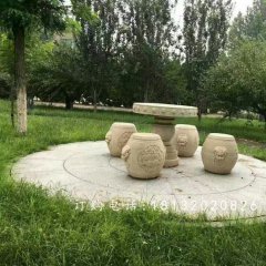 鼓式桌凳石雕，公园石桌凳