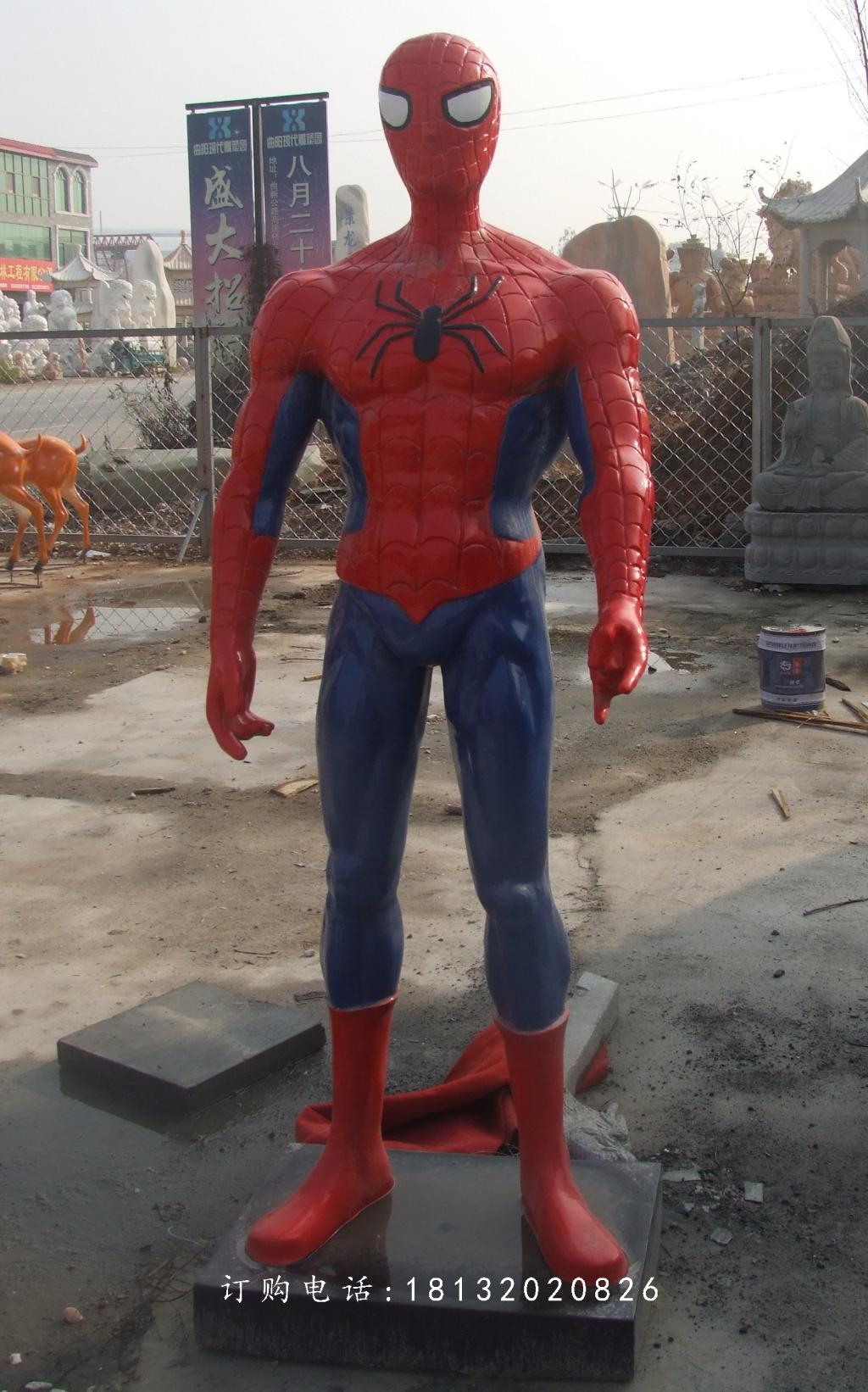 玻璃钢蜘蛛侠雕塑，玻璃钢仿真雕塑