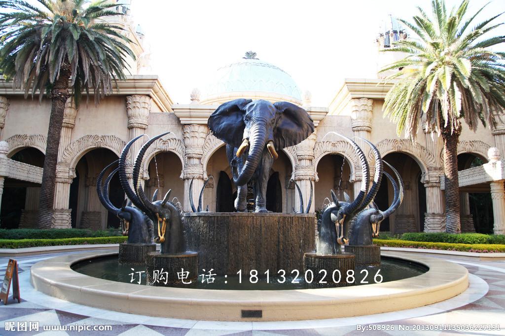 大象喷泉铜雕，公园动物喷泉铜雕