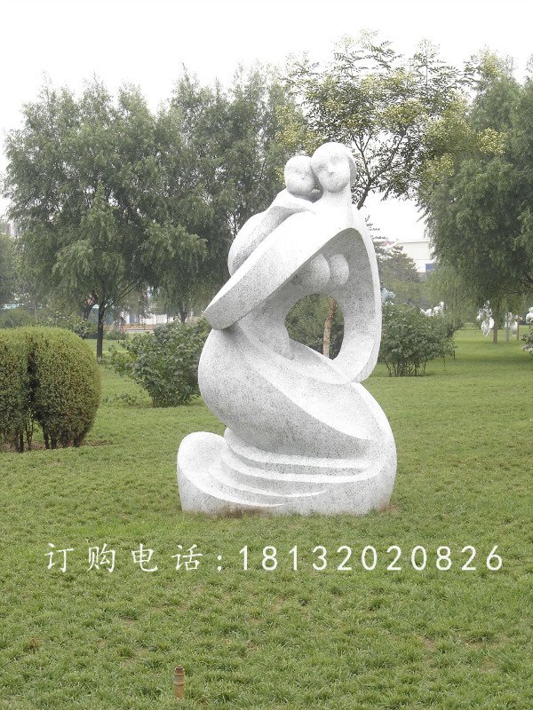抽象人物石雕，景观母子雕塑