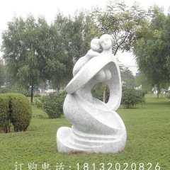 抽象人物石雕，景观母子雕塑