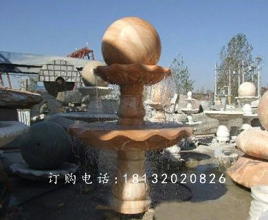 晚霞红风水球石雕,公园景观石雕