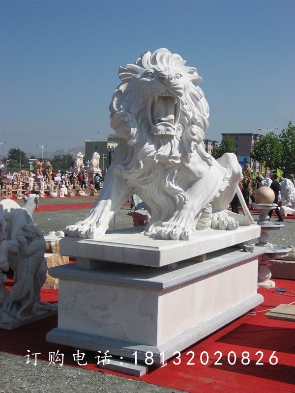 石雕咆哮狮子，广场动物雕塑