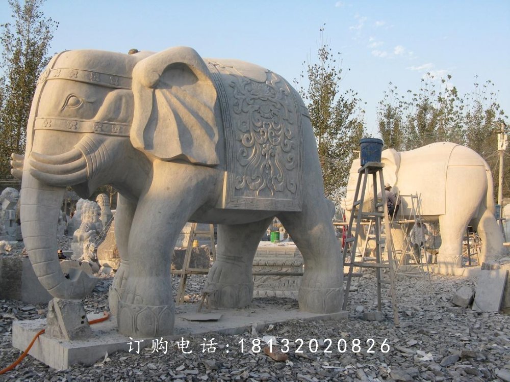 石雕大象，大理石动物雕塑