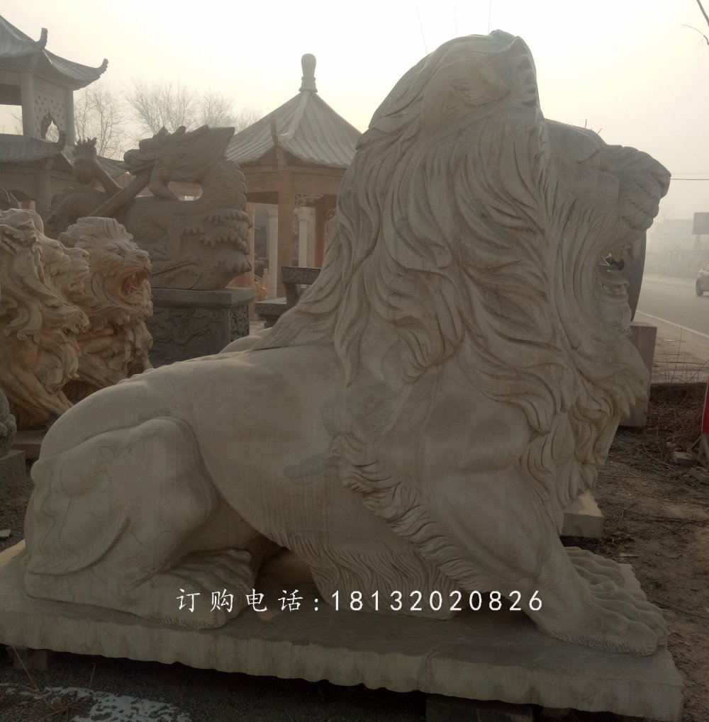 趴着的汇丰狮石雕，公园动物石雕 (2)