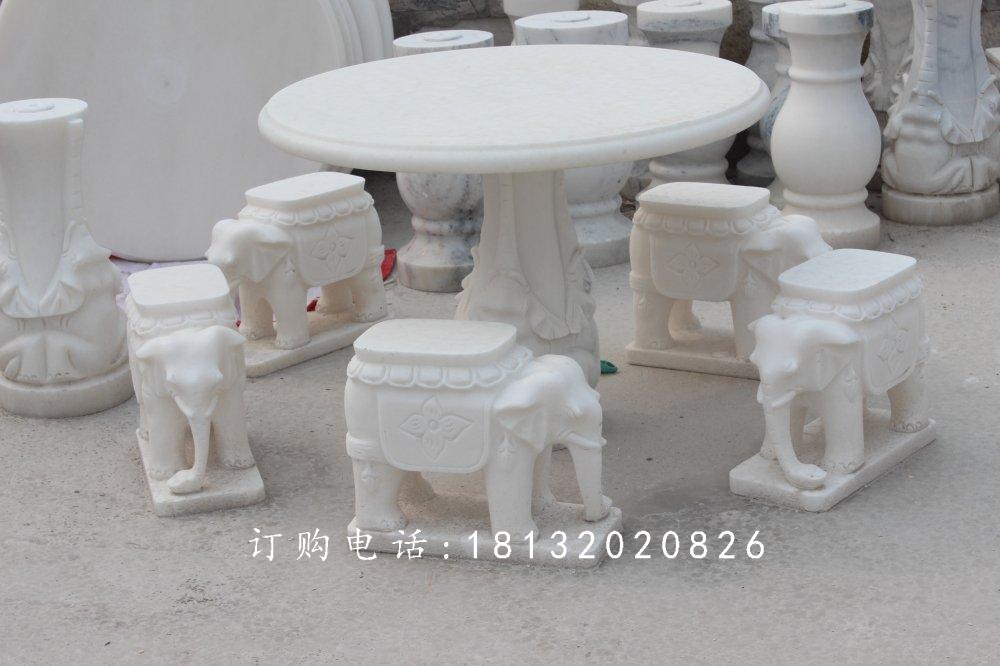 汉白玉石象桌象凳，石象桌象凳雕塑 (1)