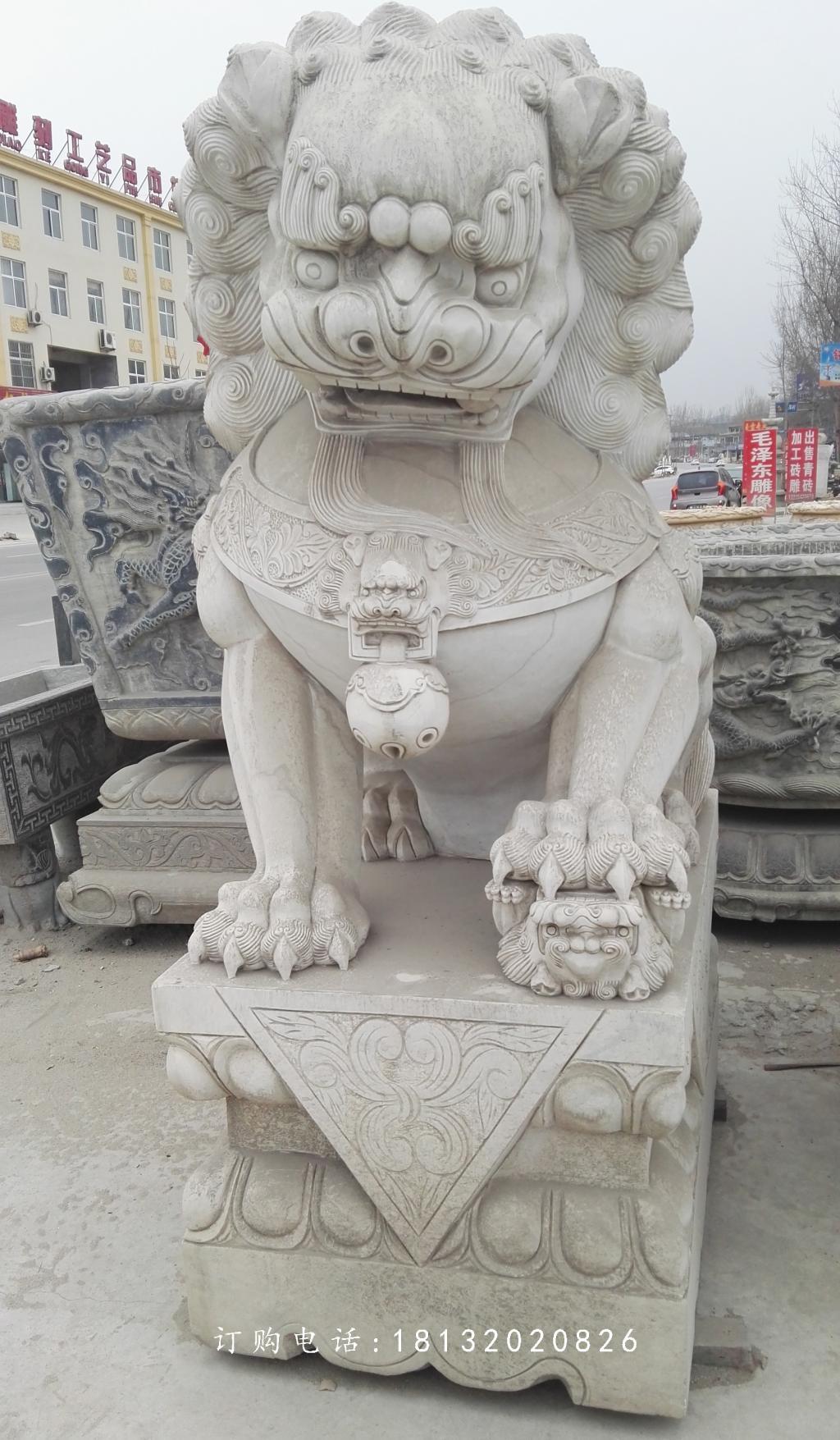 绣球狮子雕塑，石雕看门狮子 (1)