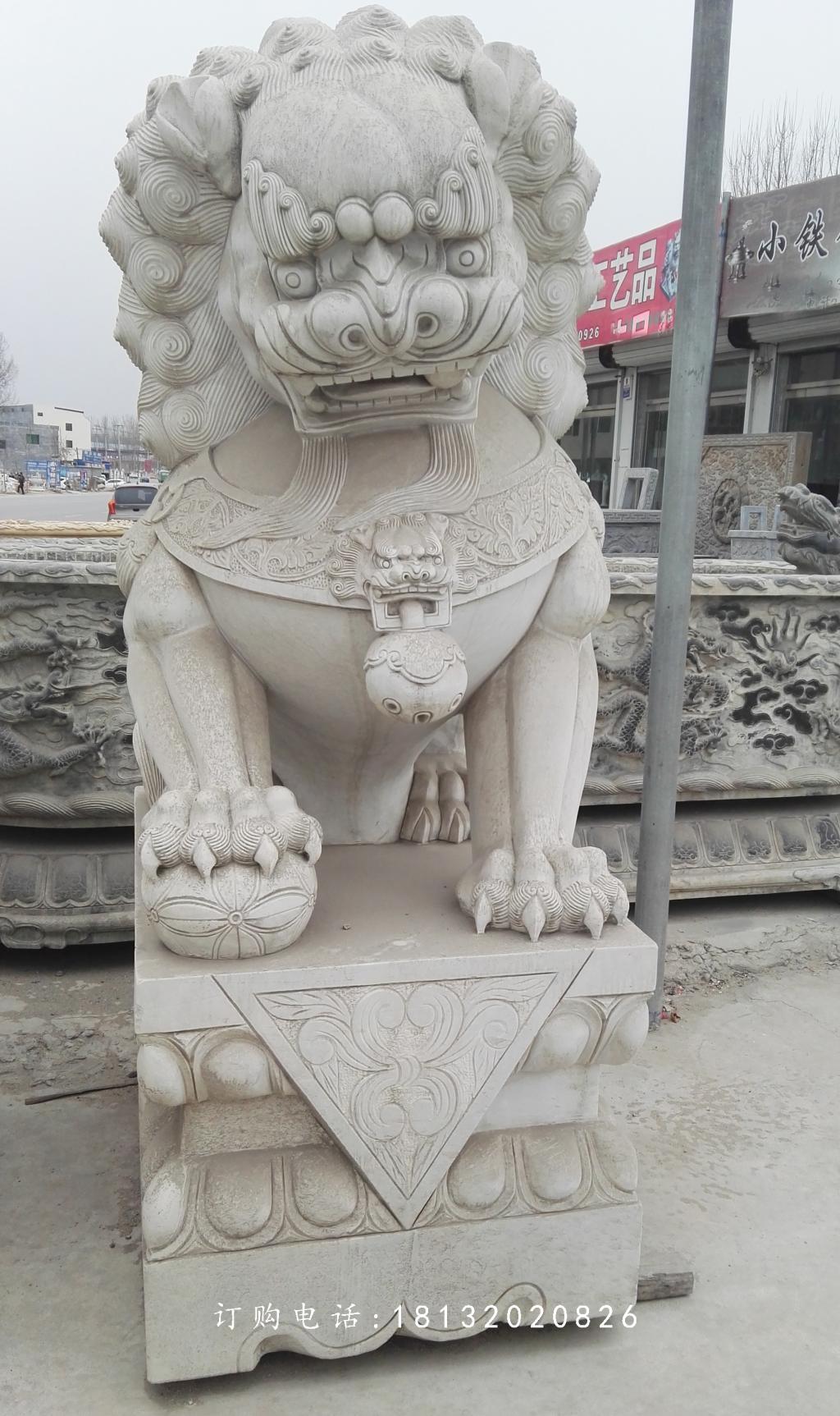 绣球狮子雕塑，石雕看门狮子 (3)
