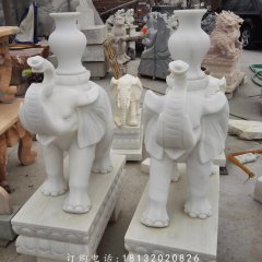 象驮宝瓶雕塑，汉白玉象石雕