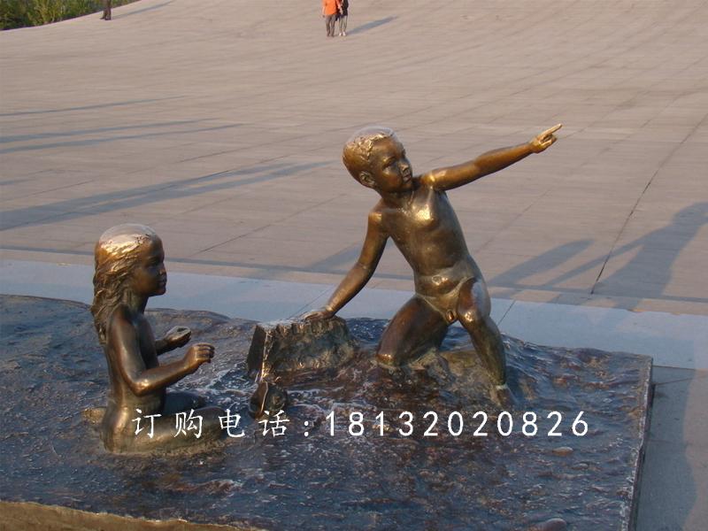 两小无猜铜雕，公园儿童雕塑