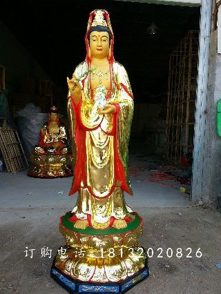 观音菩萨铜雕,铜雕彩绘观音雕塑