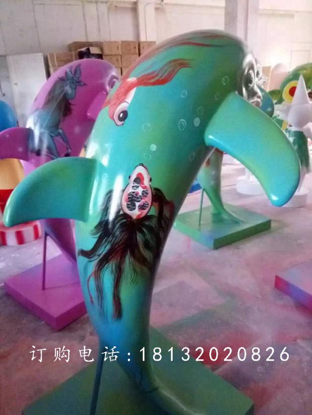 玻璃钢海豚雕塑，彩绘海豚雕塑 (1)