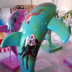玻璃钢海豚雕塑，彩绘海豚雕塑