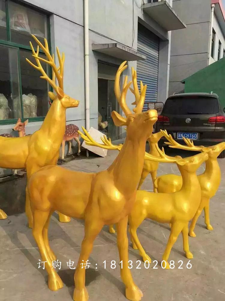 玻璃钢仿铜鹿雕塑，驯鹿铜雕