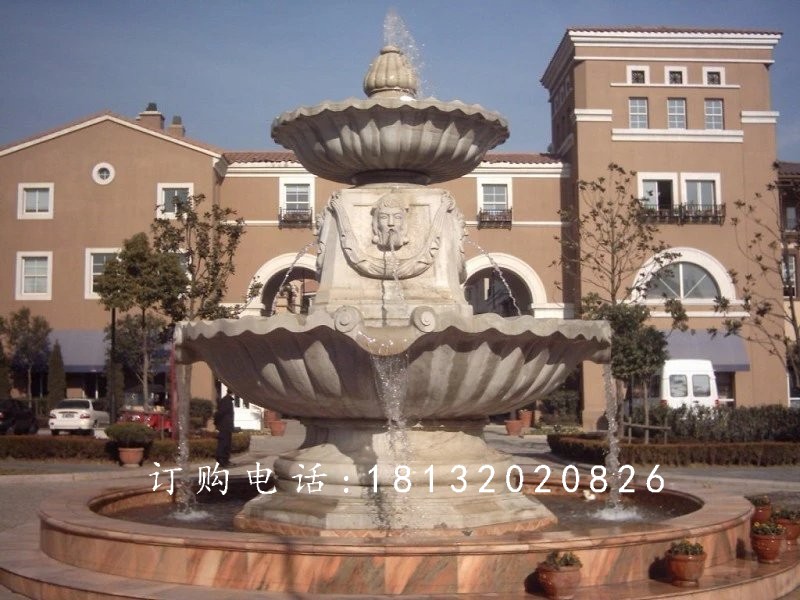 别墅喷泉雕塑，两层石雕喷泉
