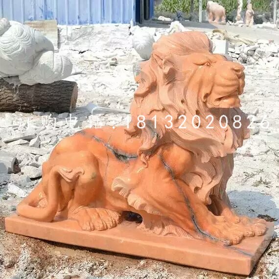 晚霞红石狮子雕塑，西洋狮子石雕