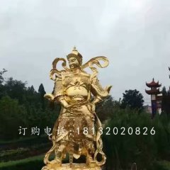 韦陀铜雕，贴金菩萨雕塑