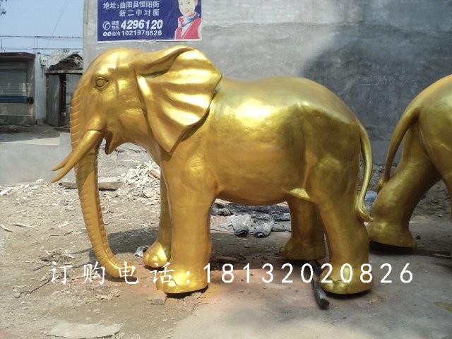 玻璃钢仿铜大象雕塑，广场动物雕塑 (2)