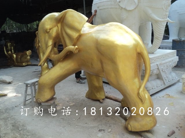 玻璃钢仿铜大象雕塑，广场动物雕塑 (3)