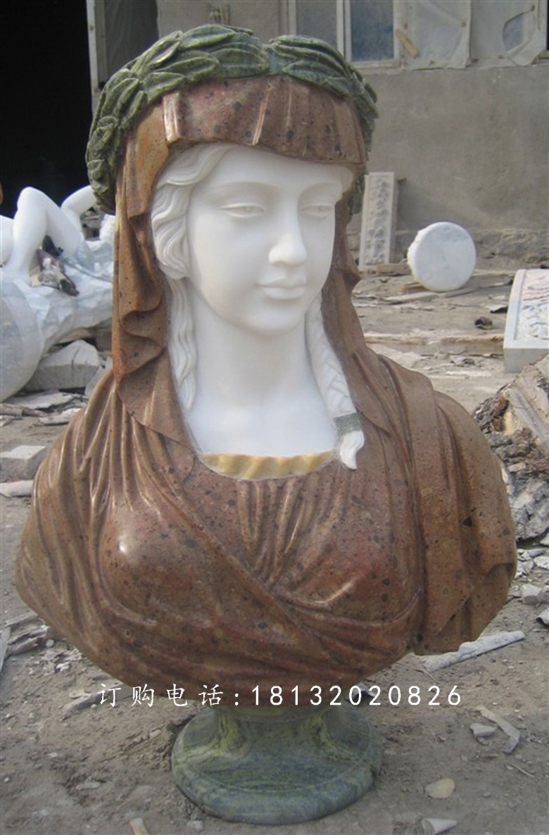 西方美女胸像雕塑，汉白玉人物石雕 (3)