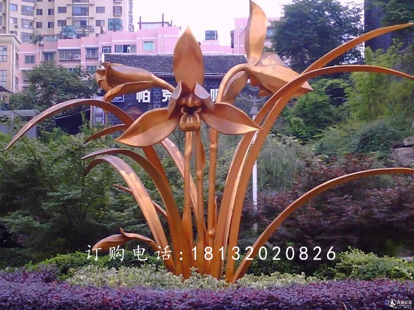 不锈钢兰花雕塑，广场不锈钢花卉雕塑 (1)